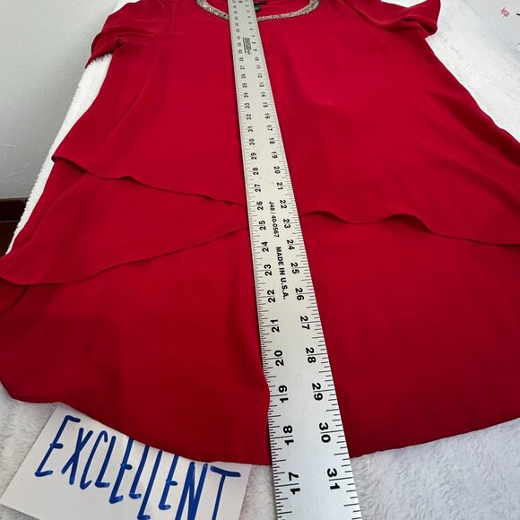 Alfani Womens Red Layered Chiffon Blouse Tunic Embellished Neck Size 8 Career - Picture 7 of 9